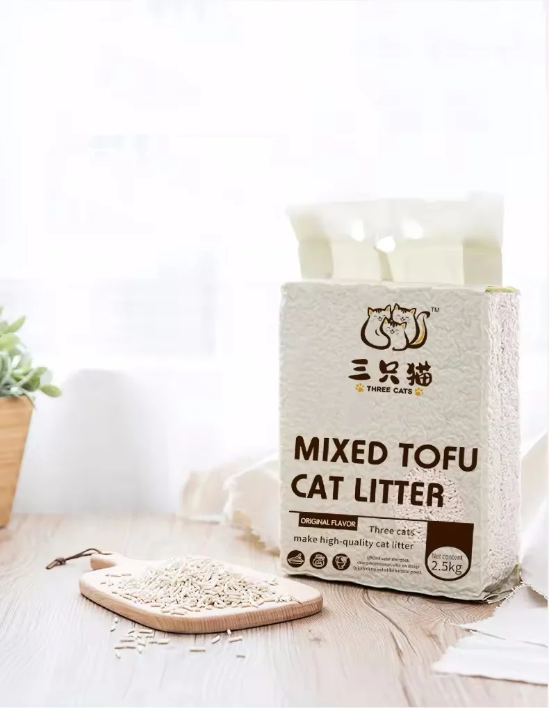 Wholesale 2.5KG Fast Clumping Tofu Cat Litter Sustainable and Deodorizing Mixed Tofu Litter for Clean Cat Cleaning Products