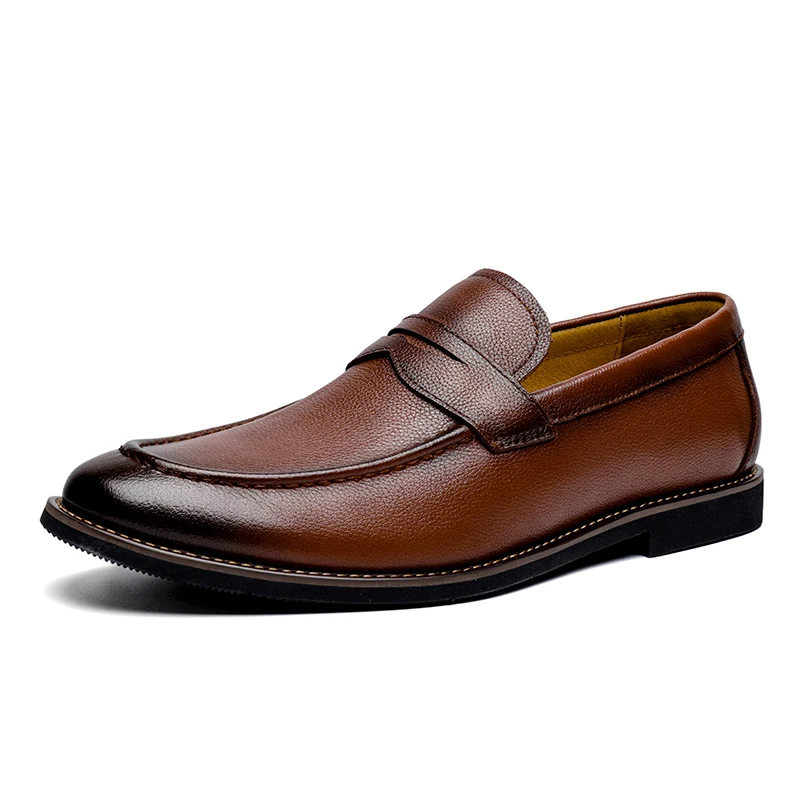 Mens Casual Business Shoes 100% Genuine Leather with Clemence  Brush-off Mens Driving shoe Slip-On loafers