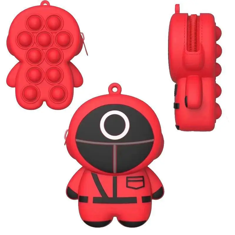 women kids children gift toy waterproof fashion luxury small mini cute silicone coin bag purse Squid Game key chain