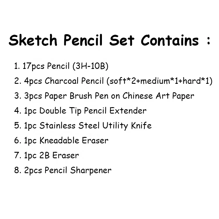 Professional Drawing Stationery Wood Material Sketching Pencil Set Black Tin Box Office & School Wooden Pencil