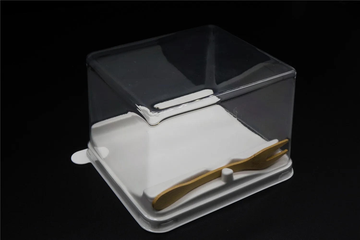 Food Grade Plastic Clear Pet Mini Rectangle Cake Box Packaging Cupcake Container with Fork