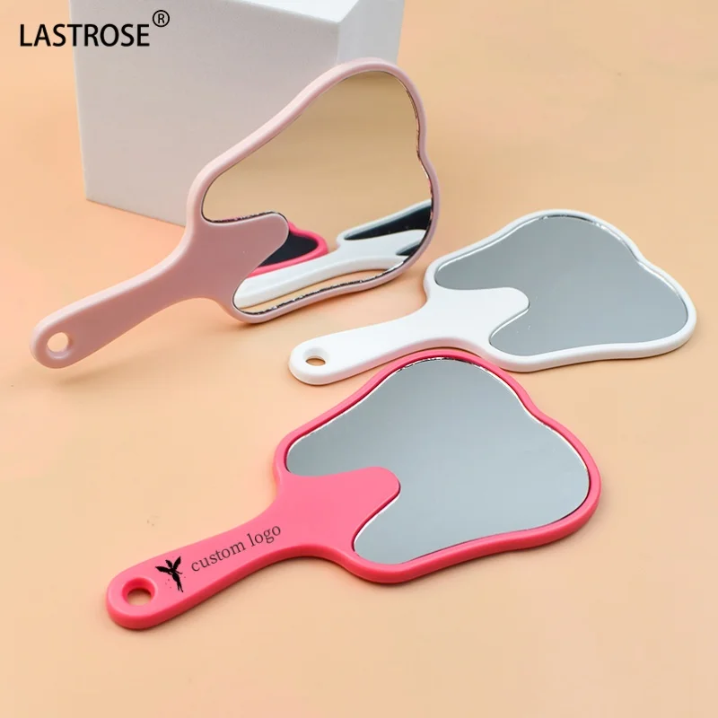 portable ABS Frame Handheld Tooth shape Mirror Multi-Color Handle Mirror private label tooth shape plastic mirror