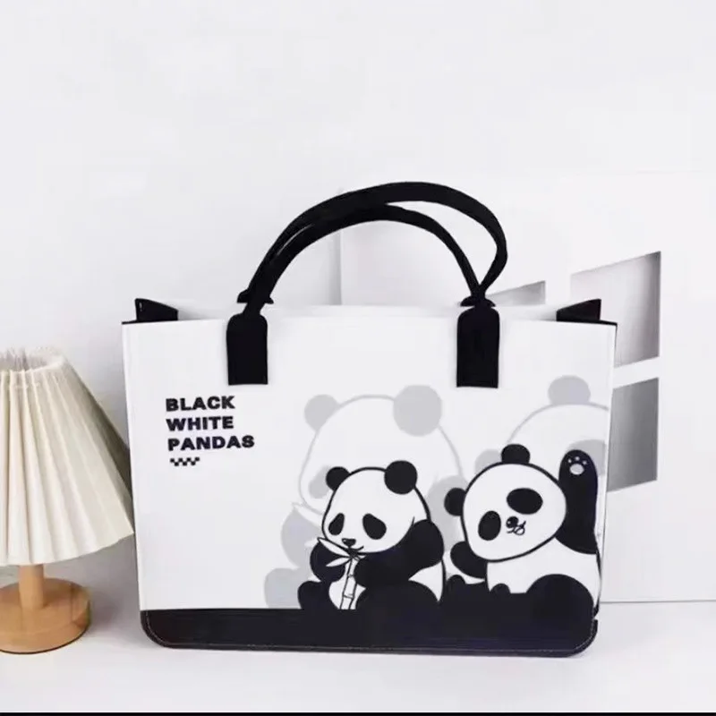 Wholesale Panda style Custom printed logo women tote bag wool felt ladies shopping shoulder bag handbag