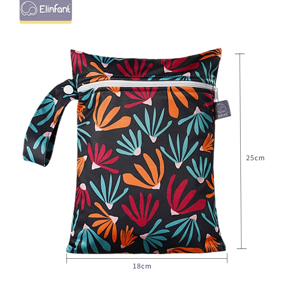 Elinfant Customized Waterproof 18*25cm Mini Size Single Zipper Pocket Digital Print Tote Baby Cloth Diaper Wet Bag Easy Carry