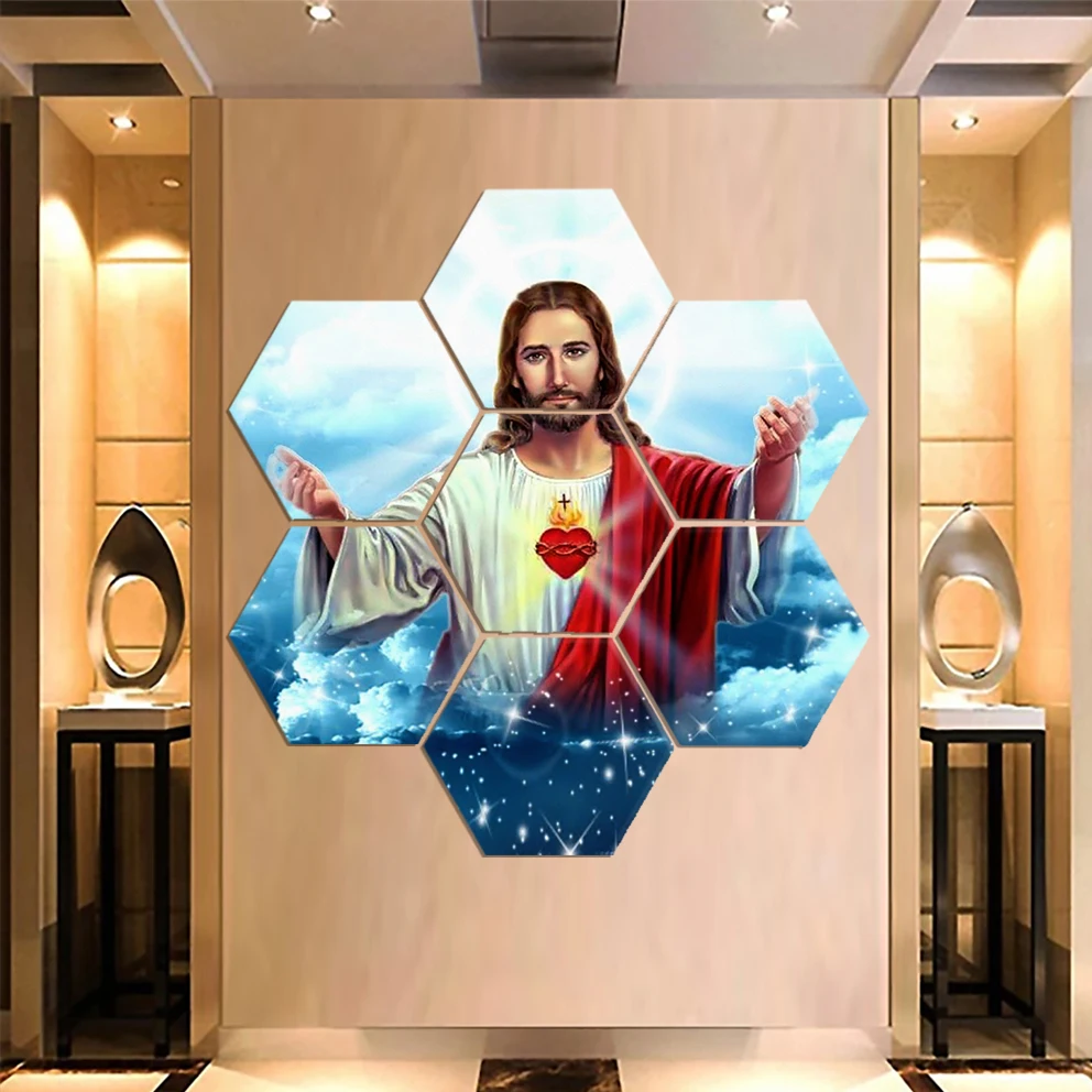 Modern Paintings Decorative Painting Prints Christian Jesus 7 Hexagonal Oil Entrance Corridor Decoration Wall Art