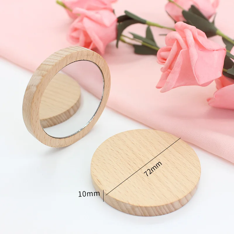Wood Makeup Mirror Portable Round Mirror Giveaway Personalized Gift Engraved Logo Mirror