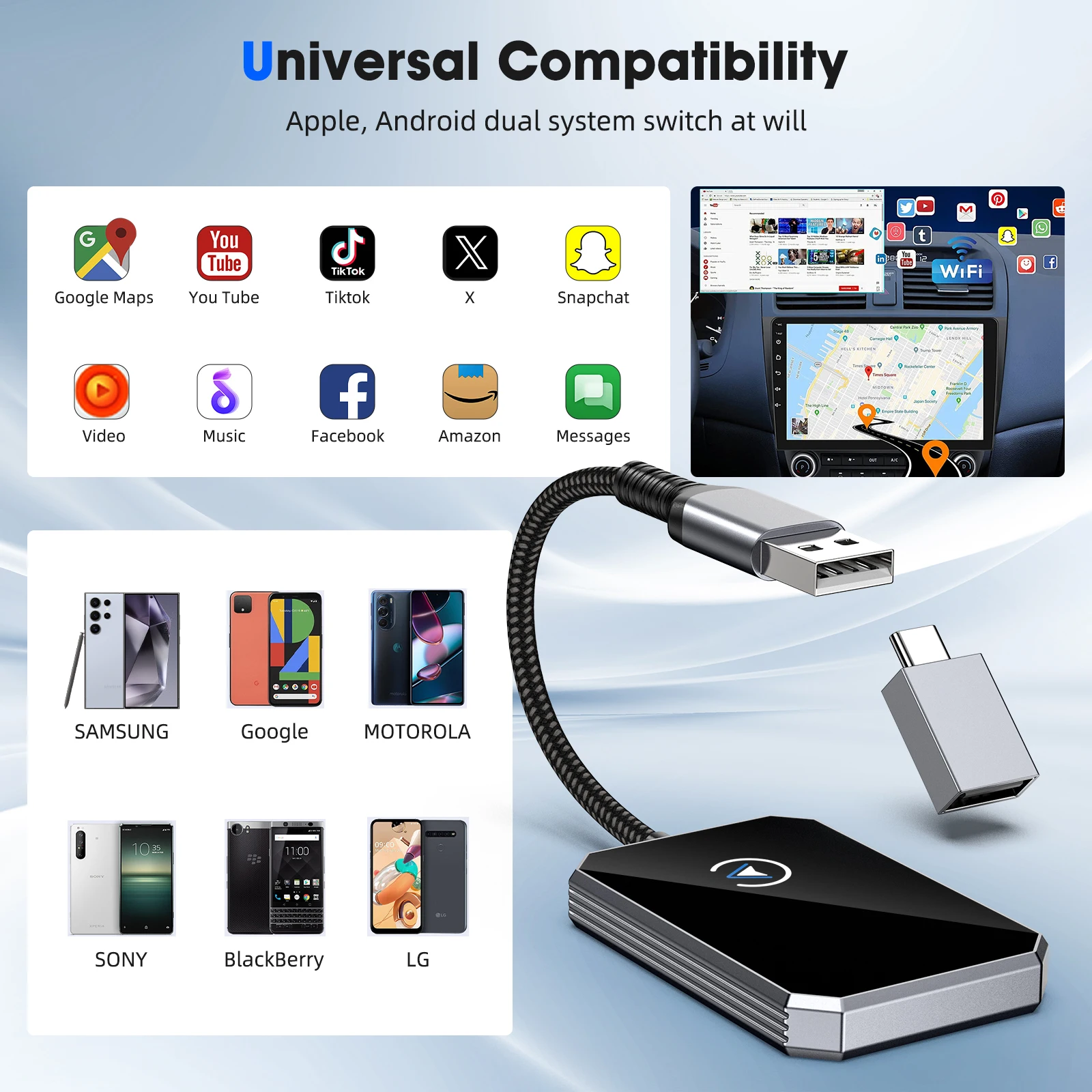 Проводной и беспроводной Android Auto Carplay AI Box автомобильный адаптер Dongle 5G WIFI Plug And Play