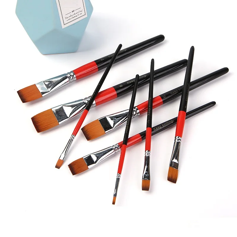 High Quality Flat Headed Nylon Hair Artists Brush Watercolor Gouache Acrylic Oil Painting Brush