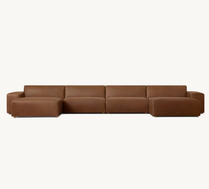 Living Furniture Home Room Wood Frame L-Sectional Leather Sofa