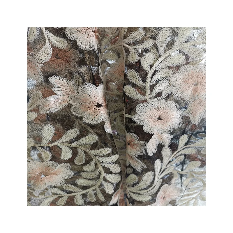 Фабричная оптовая продажа, 100% полиэстер, свадебная золотая ткань с вышивкой блестками для модной одежды