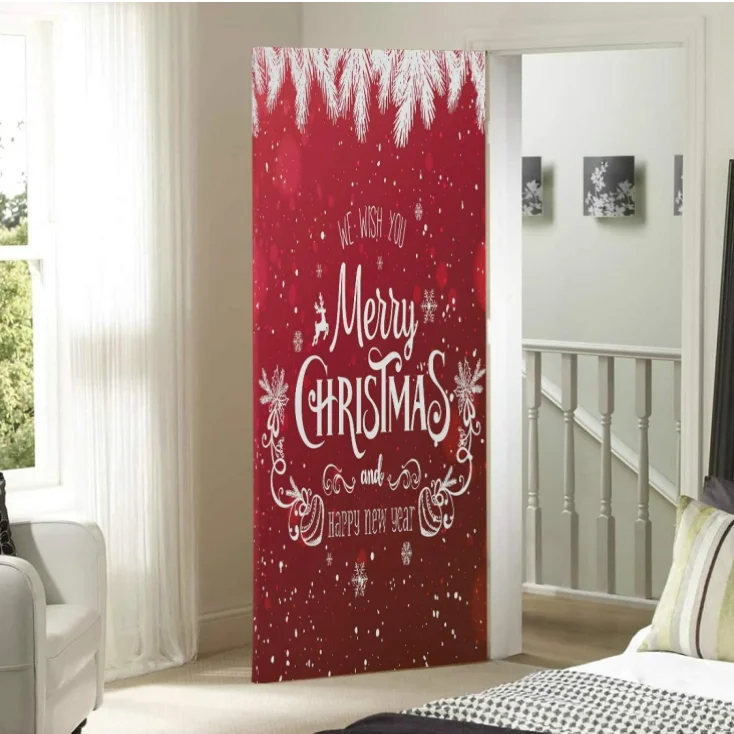 Customized Printing 35 x 79 Inch Washable Elastic Fabric Christmas Door Cover For Festival Decoration