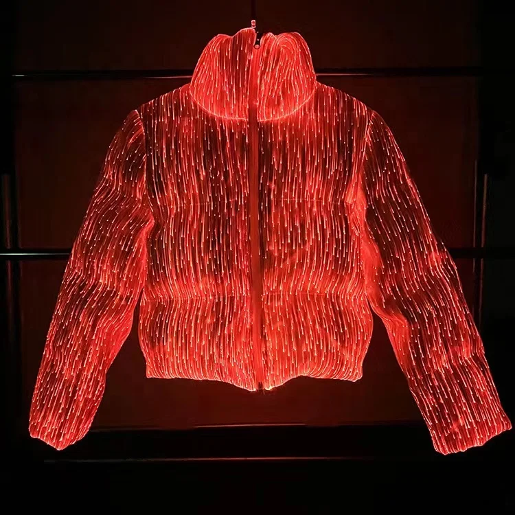 HOT Rechargeable LED light up Performance Unisex Cloth New technology Warm Fashion Luminous Optical Fiber Down Jacket Coats