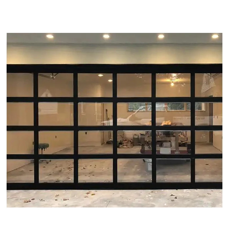Wholesale Automatic Garage Doors Homes Fashionable Industrial Style Tempered Glass Waterproof Full View Transparent Painted