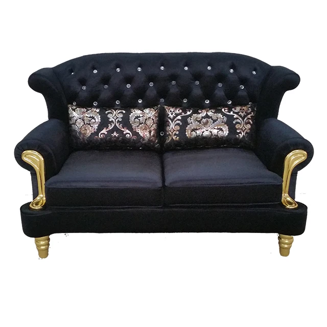Antique French Velvet And Metal Leg Sofa Set Button Tufted Chesterfield Sofa