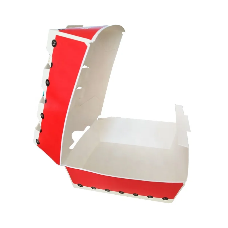 Burger Packaging Food Container Hinged Lid Burger Paper Box Custom Logo Printed White Cardboard Clamshell Hamburger Paper Boxes
