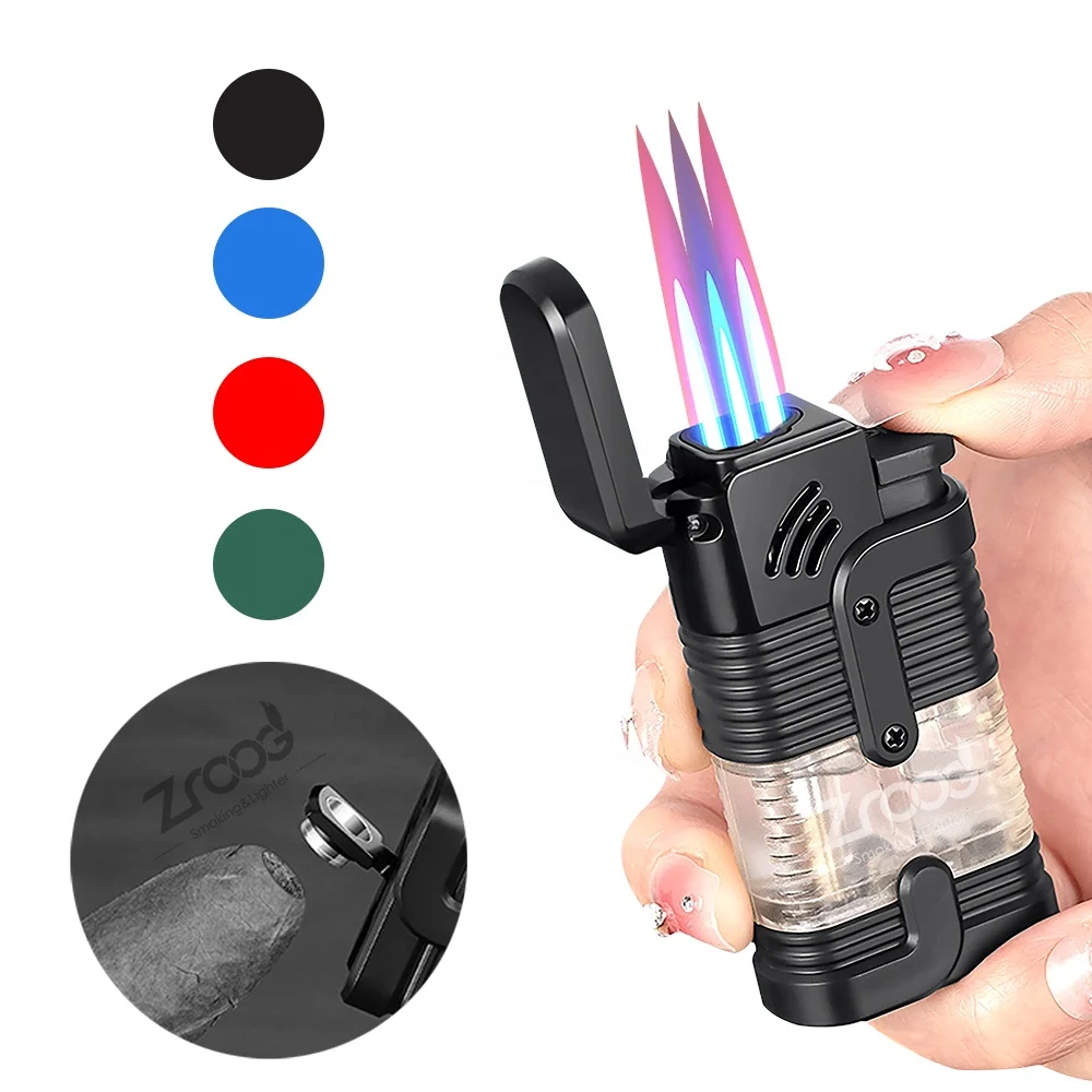 Torch Lighter Triple 3 Jet Flame Adjustable Lighter Windproof Refillable Butane Gas Lighter Fuel Visible Pocket Lighter