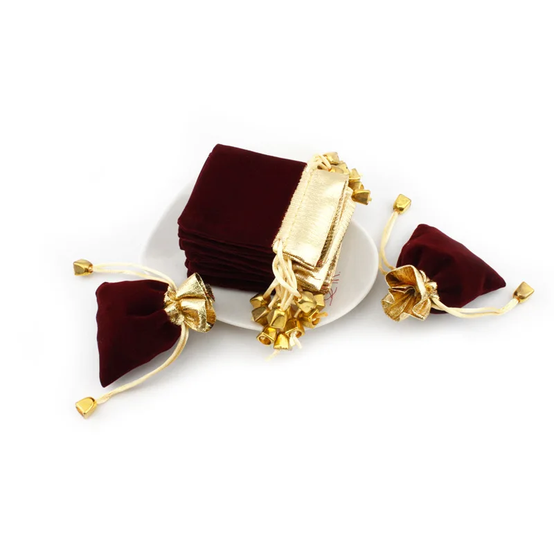 Wholesale 7x9cm 9x12cm 10x12cm 12x16cm Velvet Gift Bag Burgundy Organza Drawstring Gift Bags Christmas Gift Packaging Pouches