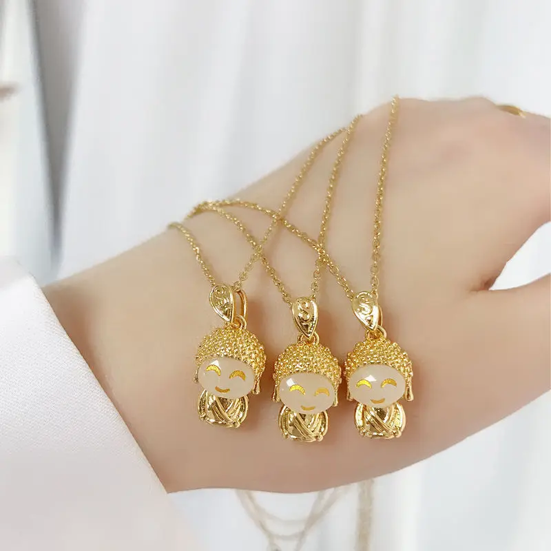 Titanium Steel Gold Small MOE Buddha Jade Buddha Necklace Transfer Maitreya Buddha