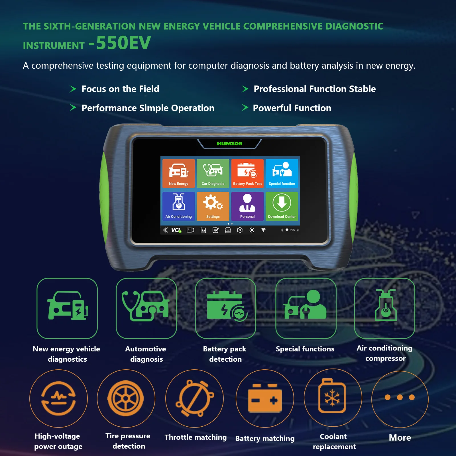 Humzor New 550EV OBD2 Car Scanner BT5.2 New Energy Car Full System Diagnostic Tools Obd2 Car Machine Scanner