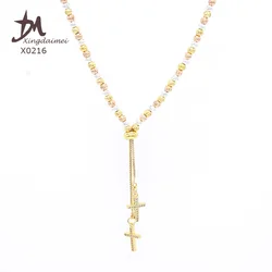 X0216  Wholesale latest design Luxury 3 color rosary Zircon cross necklace wood gold plated Rosary necklace