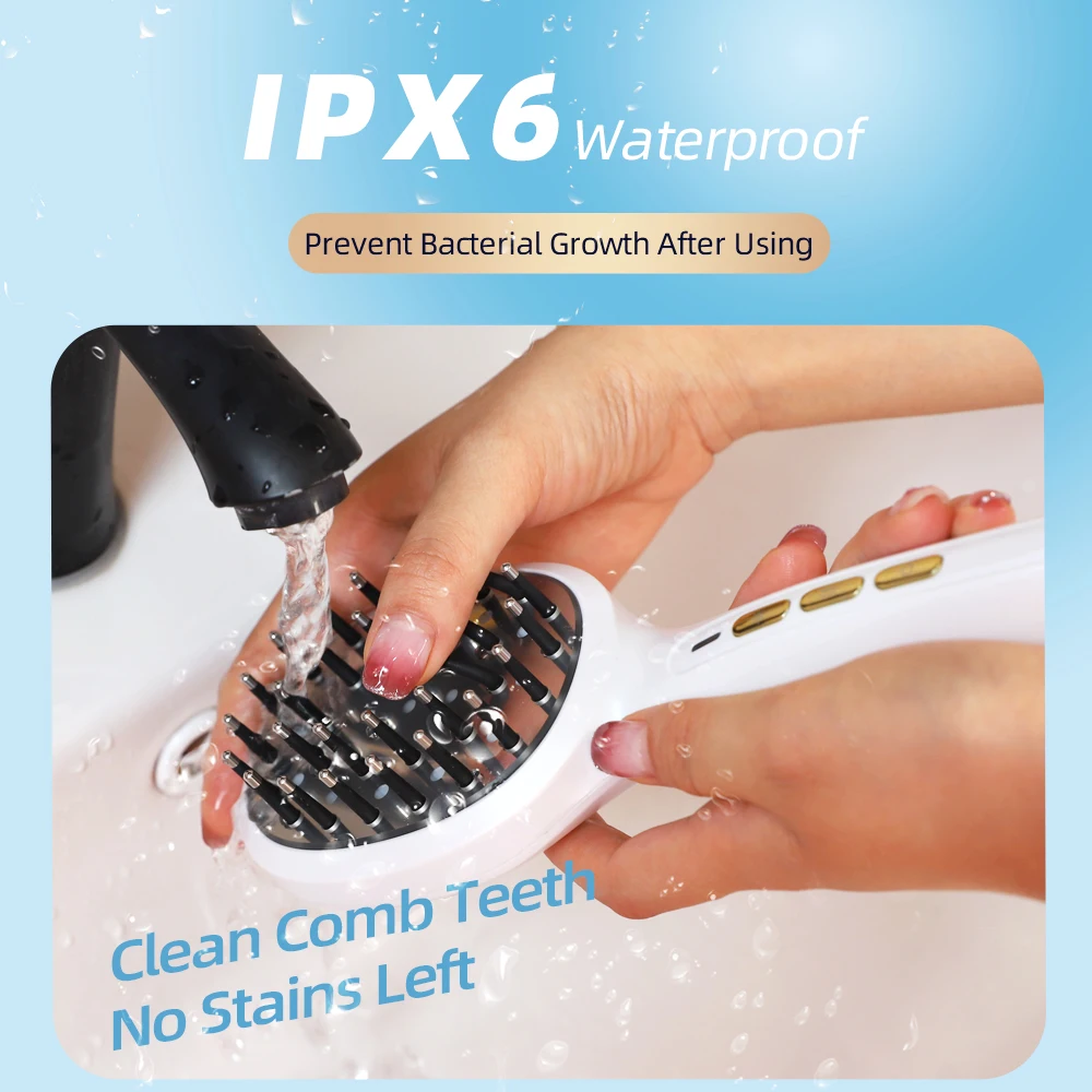 Portable IPX5 Waterproof Head Massager Comb Laser LED Light Therapy Electric Head Massager