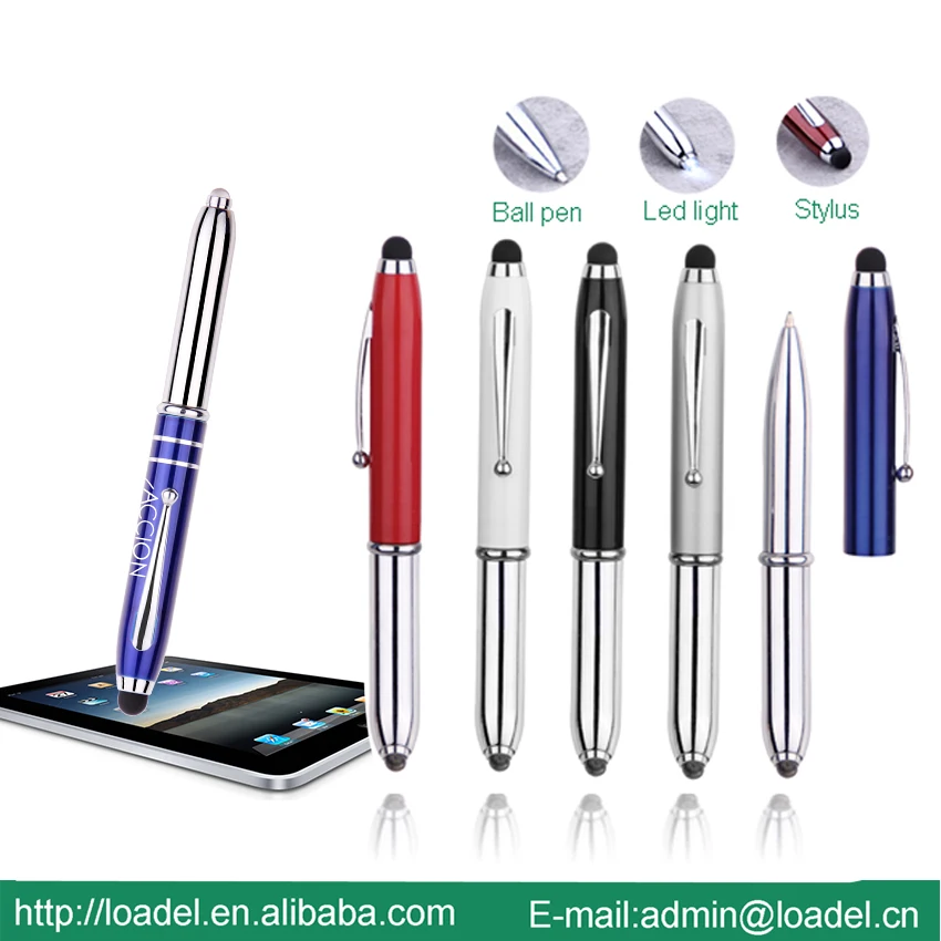 Cheap 3 in 1 pen with stylus light up pen customized logo promotional pen light