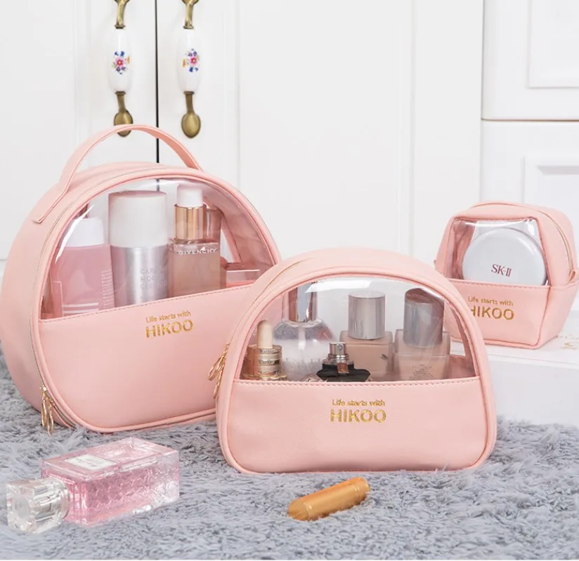 2021 new design fashion 3pcs one set pink black S/M/L can sold separtely sales PU hand cosmetic bag organizer wash bag