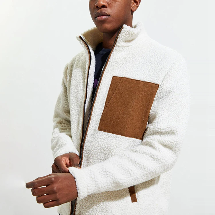 Custom Fashion Coats Man Warm Winter Classic Men Polar Sherpa Fleece Jacket with Pocket