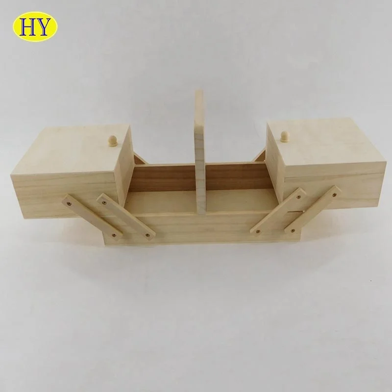 Custom Unfinished Lightweight Folding  Wooden Sewing Box