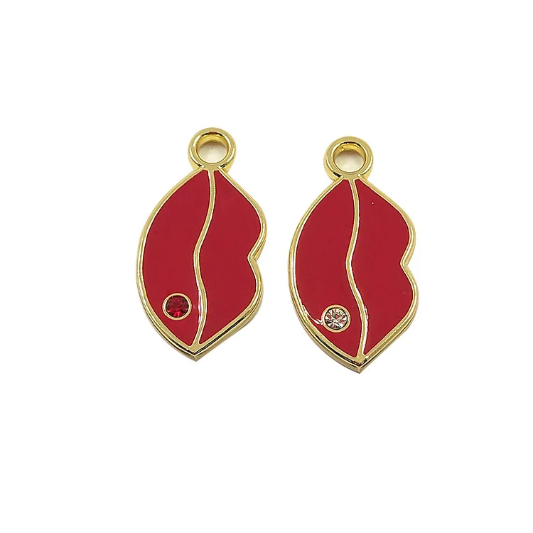 High quality lip shape metal zipper puller with red rhinestone elegant metal zipper slider
