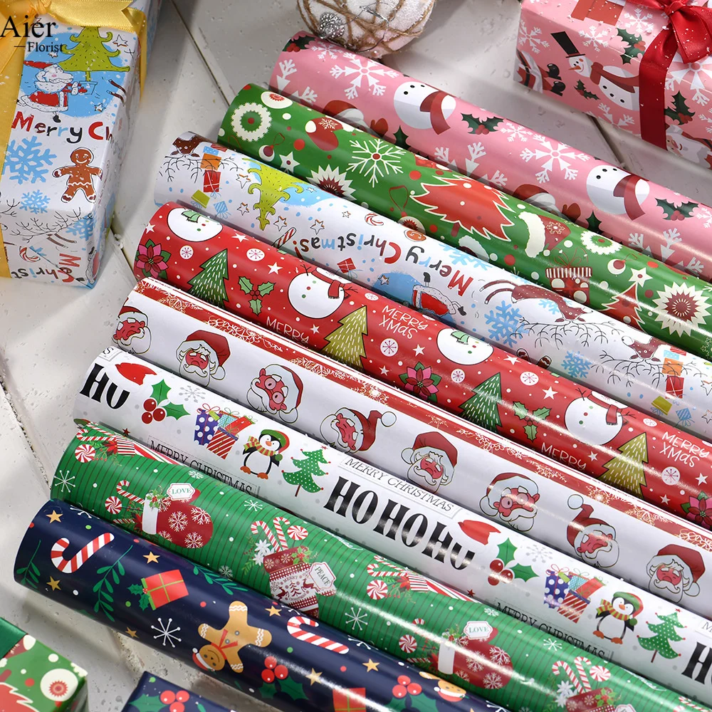 Aierflorist 50*70cm 80g Coated Paper Christmas Day Classic Gift Packaging and Flower Bouquet Wrapping