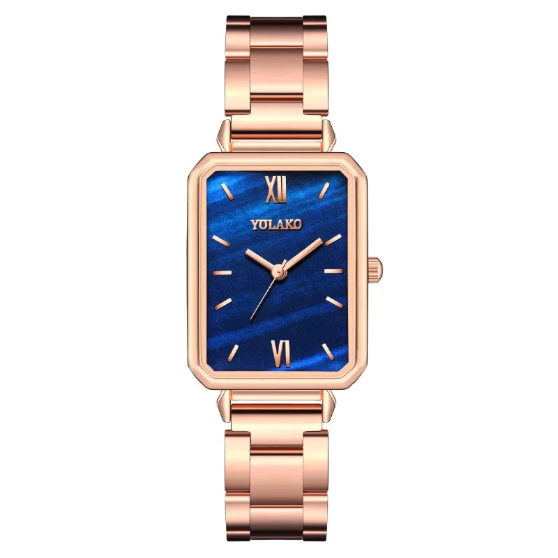 Hot Selling Alloy Quartz Rose Gold Women Watch Square Green Fancy Ladies Wrist Watch Jam Tangan Wanita