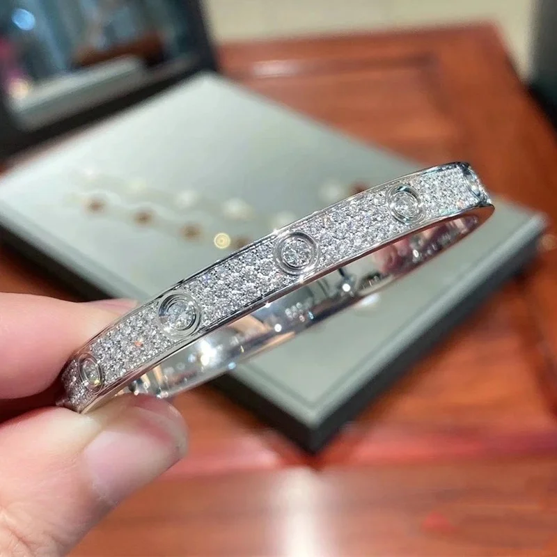 S925 Sterling Silver women bracelet Rose/White/Gold Colour 6mm Wide Moissanite Jewelry Bangle High Quality Luxury Gift