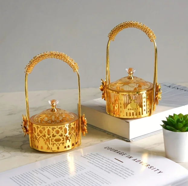 Middle East Arab Decor Gold Iron Tray Electroplated Snack Candy Box