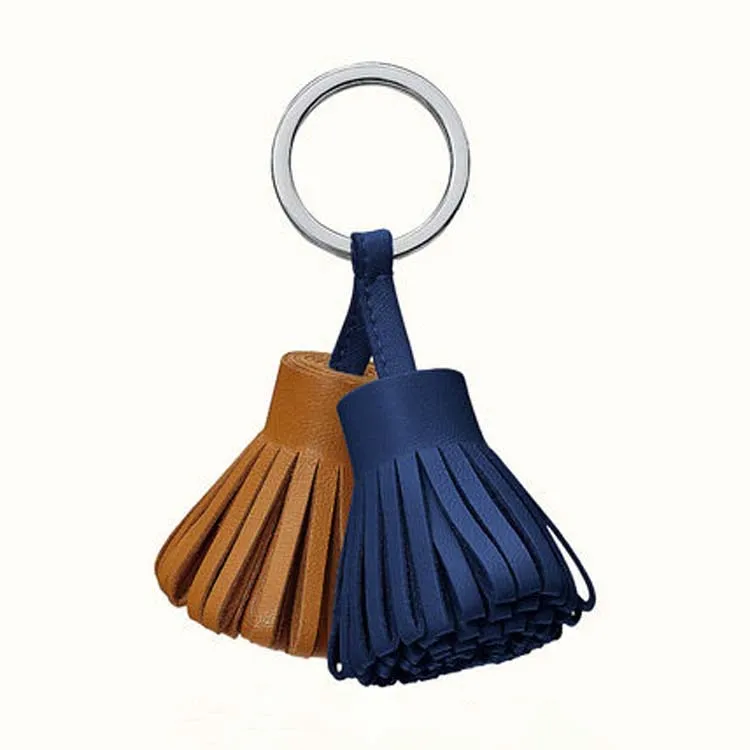 Factory custom pu leather genuine leather tassel leather keychain