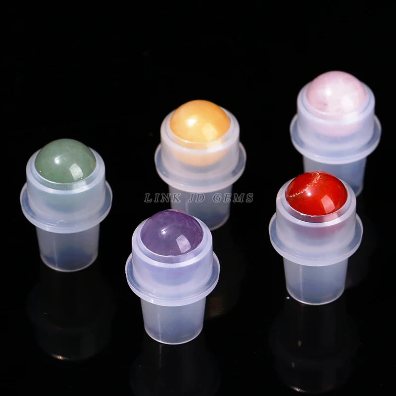 JD 5ml 10ml Thick Glass Roll On Essential Oil Bottle Accessories Natural Rock Quartz Amethyst Round Bead Roller Ball