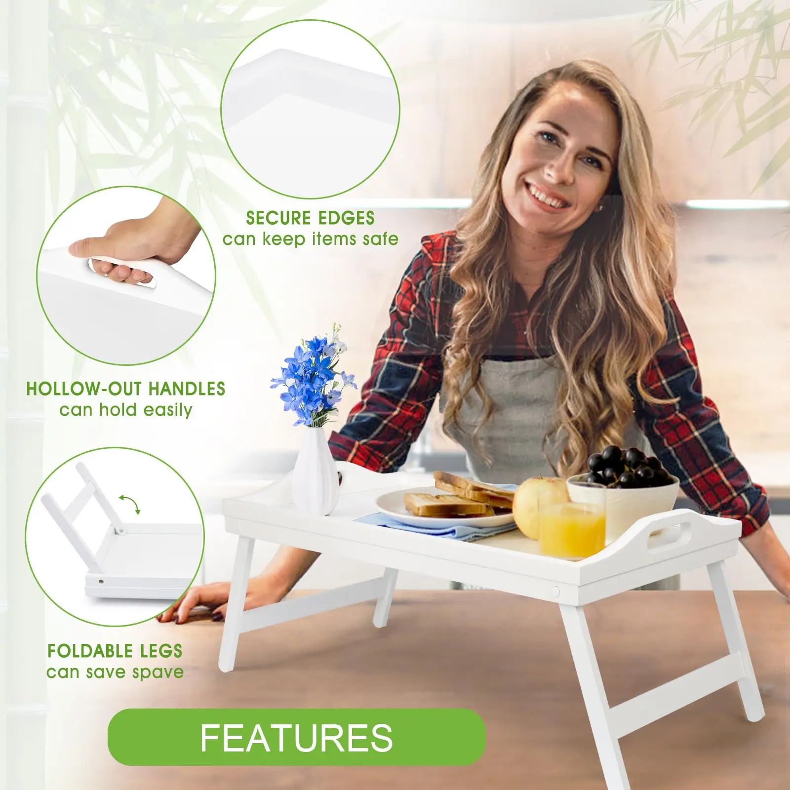Custom White Large Serving Tray for Breakfast Watching TV and Drawing Writing Foldable with Legs