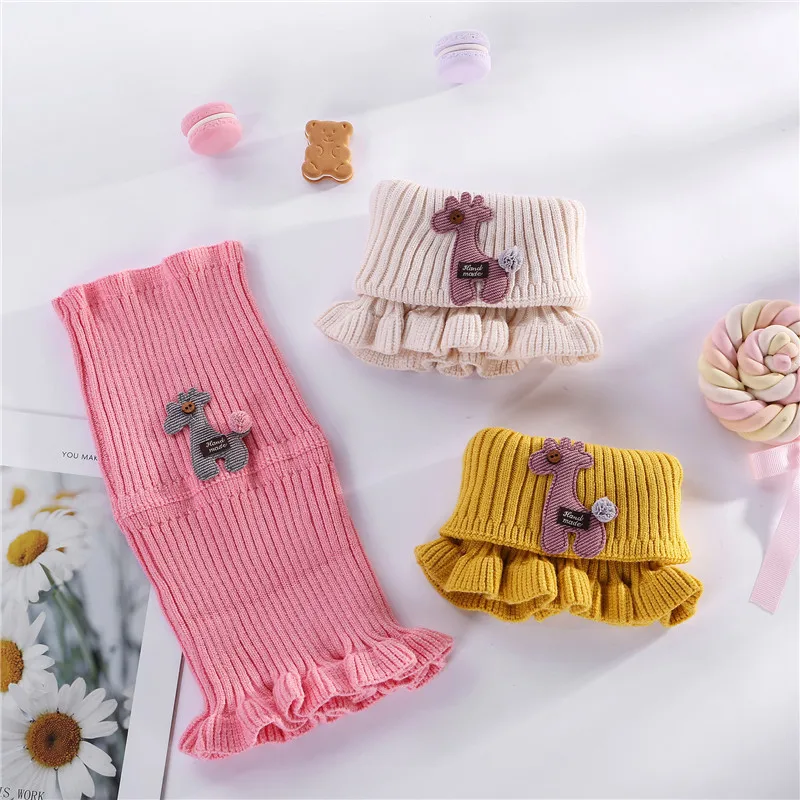 Baby Knitted Scarf Cartoon Giraffe Ruffle Neck Girls Kids Warm Scarves Collar Circle Outdoor Winter Scarfs