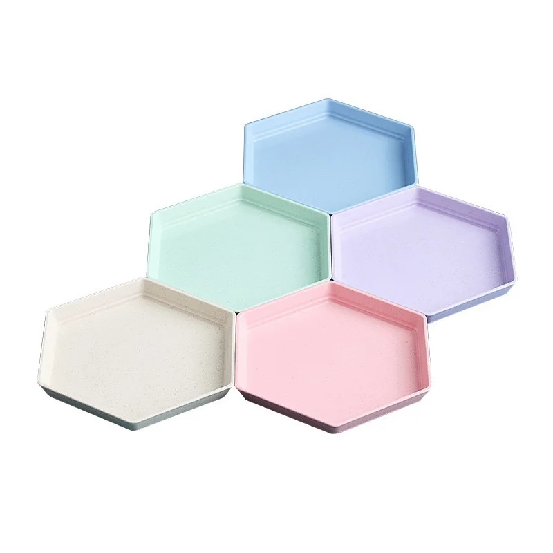 15cm hexagonal dish wheat straw creative fruit plate household dining table bone dish cake dessert saucer