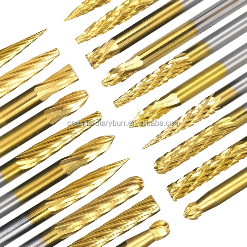 20pcs 3X3mm Golden Carbide Rotary Burrs For Tools Wood Metalworking Bit Mini Tungsten Yellow Coating Carbide Burr Set