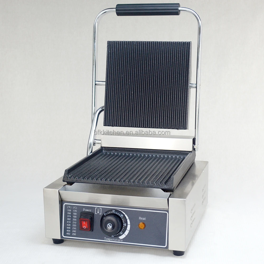 Bestfood Electric Panini Grill Commercial Single Electric Contact Grill With Full Grooved