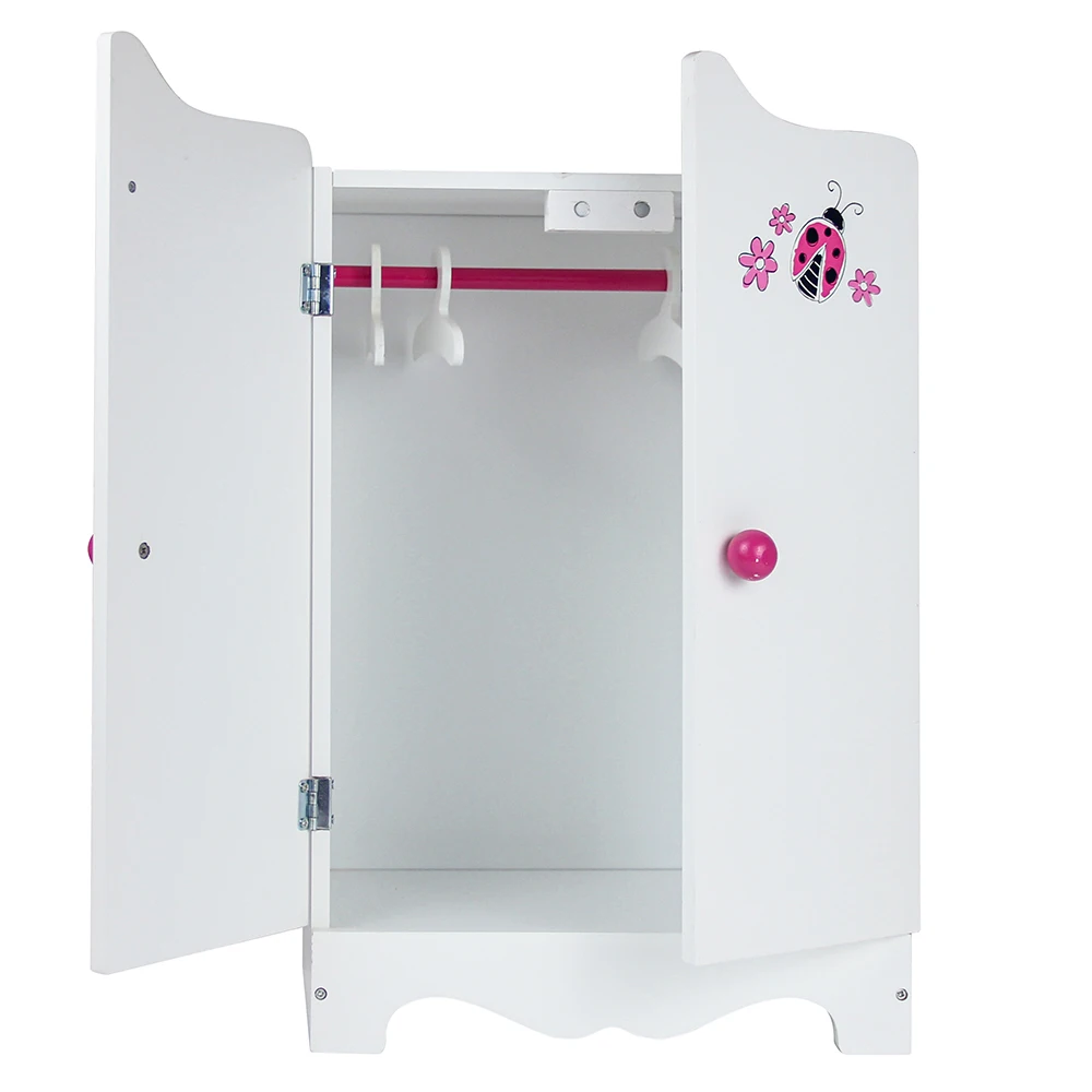 High quality wood new Doll Accessories Floral Design Open Wardrobe Doll furniture