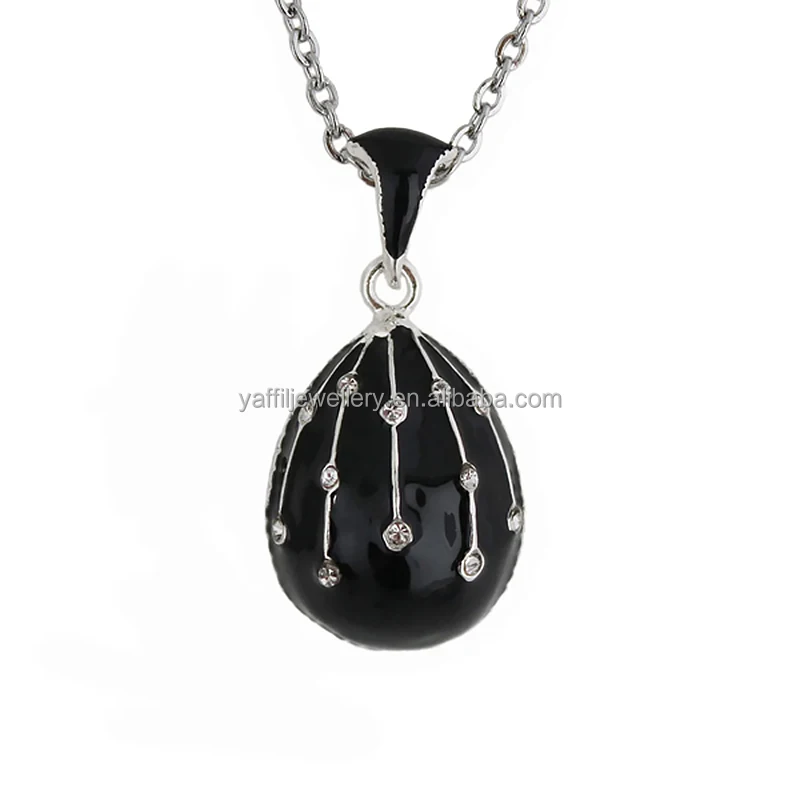 Hottest Jewelry Brass Enamel Handmade Russian Easter Vintage Egg Pendant Charm Crystal Rhinestone Necklace