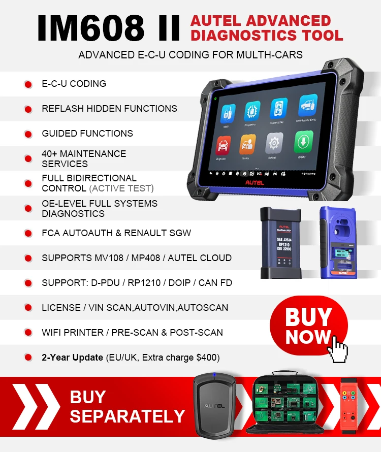 Autel Maxiim IM608 II Pro 2 Im608Proii Keys Fob Programmer With 36+ Functions Key Creation, Chip Read Write Clone Diagnosis Tool