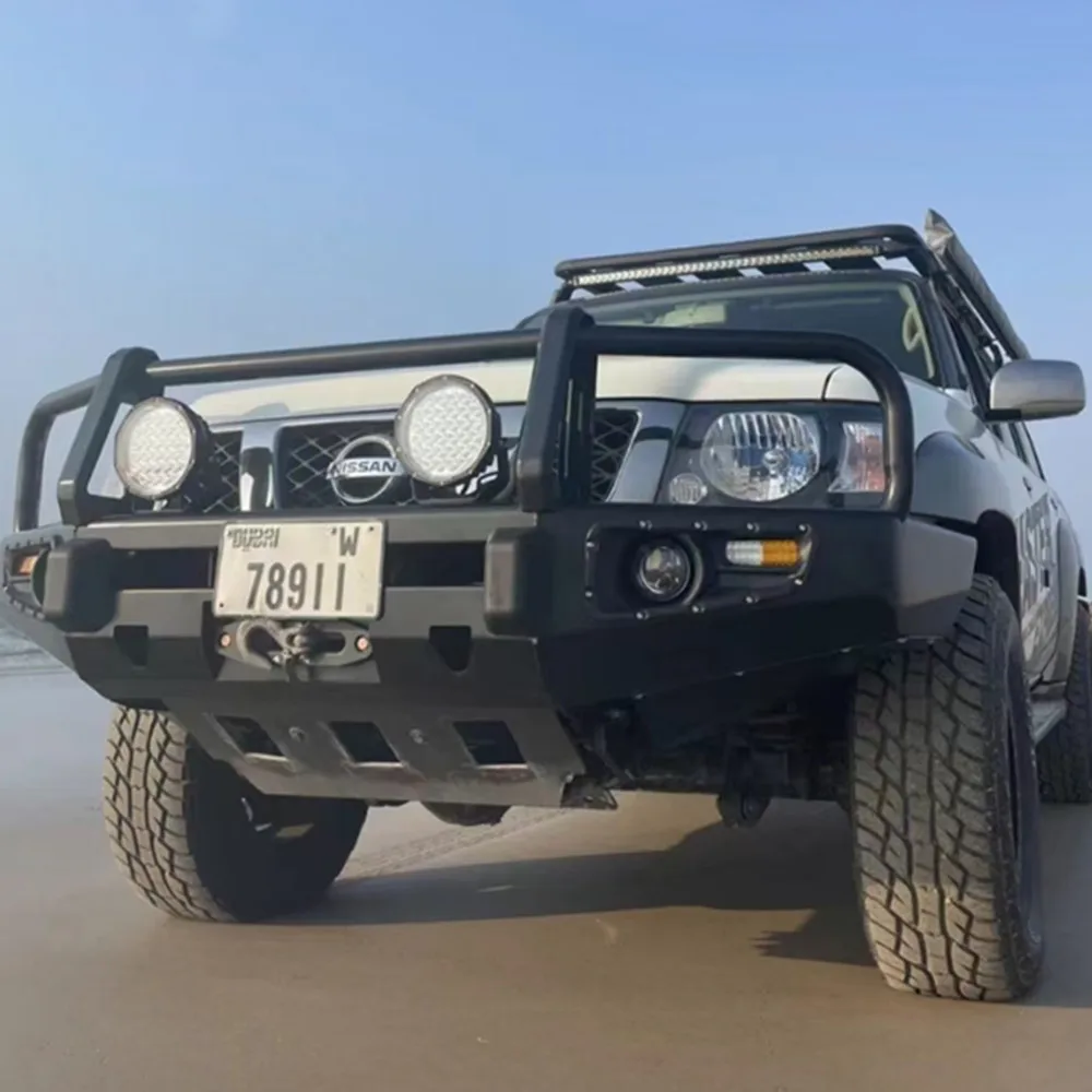 Auto Accessories Heavy Duty Powder Coated Black Steel Bullbar Front Bumper For Patrol Y61 Y62 Y63