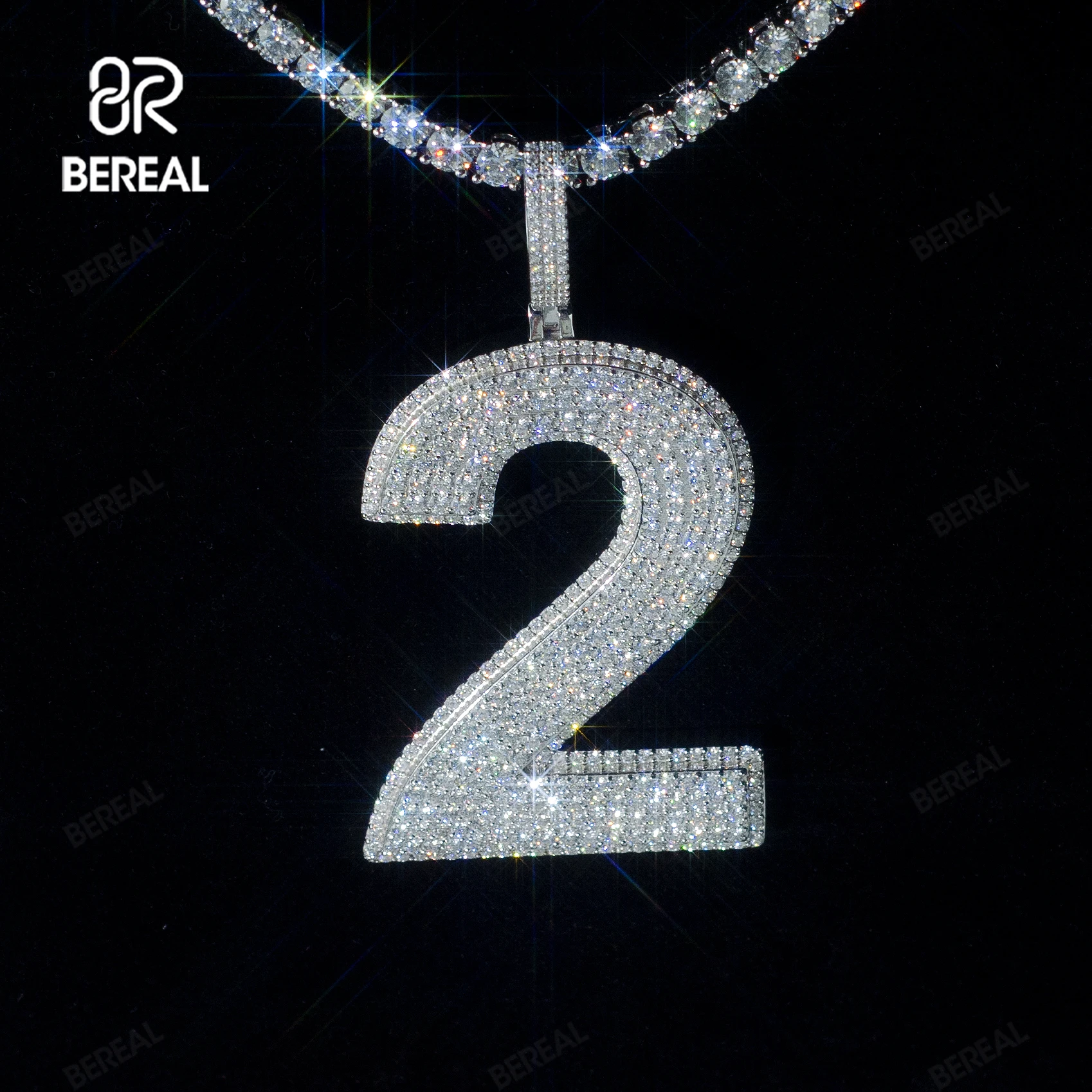 Pass Diamond Tester Moissanite Arabic Numeral Number 2 Letter Pendant Hip Hop Style Iced Out 925 Silver Diamond Pendant Jewelry