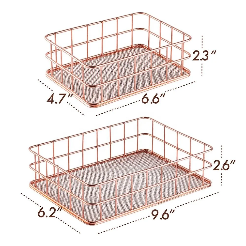 RTS 550-14B Nordic style rose gold wire mesh storage basket makeup brush organizer