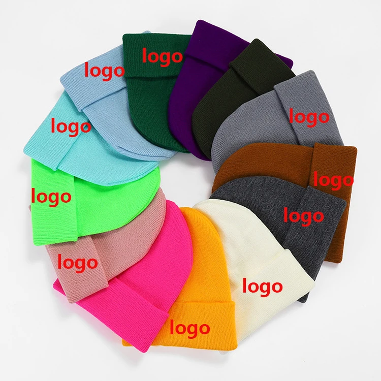 beanie hats New Popular Unisex solid Color outdoor Warm High Quality winter knitted beanies with custom logo embroidery