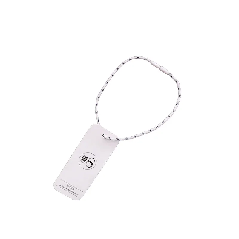 Hangtag loop and safty pins custom embossed making machines yellow black locks rose gold plastic hangtags