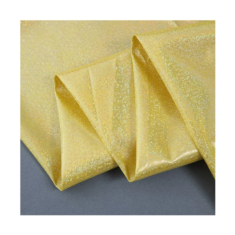 Polyester Golden Shiny Silver Glitter Holographic Hologram Metallic Lurex Print Foil Stretch Fabric For Dresses